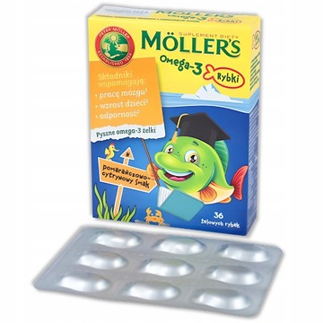 Moller's Omega-3 Rybki, żelki, smak pomarańczowo-cytrynowy, 36 sztuk