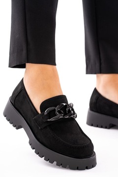 Мокасины замшевые, женские туфли, черные, на цепочке 39