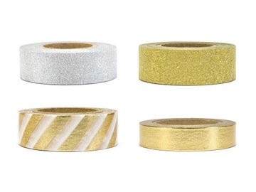 TAŚMA WASHI TAPE 4 szt. po 10 m ZŁOTA SREBRNA