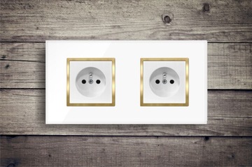 GNIAZDKO GNIAZDO PODWÓJNE BIAŁE ZŁOTE SZKLANE Z BOLCEM RAMKA SZKLANA QUADRA