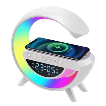 Lampka LED Ładowarka QI Głośnik RGB RADIO ZEGAR
