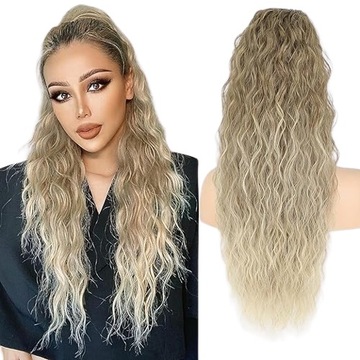 Peruka damska, włosy syntetyczne, koński ogon blond długa, fale, miękka