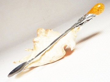 Łyżeczka srebrna z bursztynem, handmade 924-5