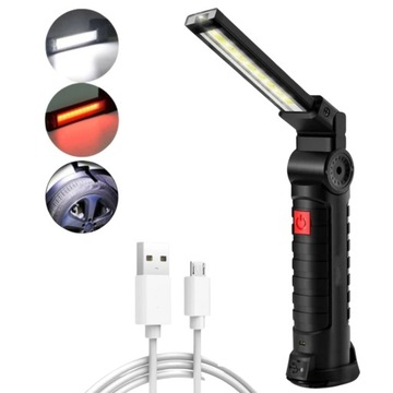 LAMPKA WARSZTATOWA LED MOCNA LATARKA Z MAGNESEM USB 5 TRYBÓW ŚWIECENIA