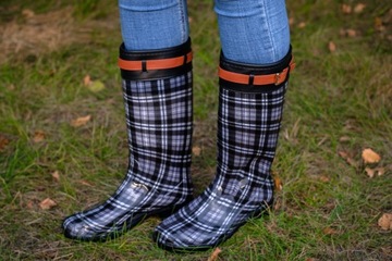 Галоши женские высокие лакированные в клетку 39