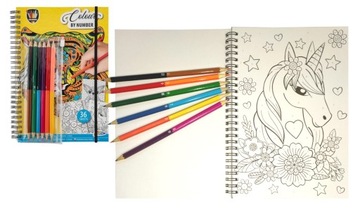 KOLOROWANKA KOLOROWANKI PO NUMERACH 36 ARKUSZY Z KREDKAMI