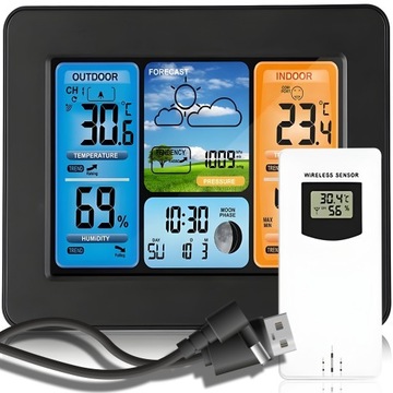 БЕСПРОВОДНАЯ ПОГОДНАЯ СТАНЦИЯ ПОГОДА Гигрометр Термометр Датчик Часы Дата