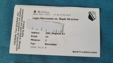 Bilet Legia Warszawa - Śląsk Wrocław