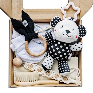 kontrastowy zestaw prezent na baby shower chrzest z okazji narodzin boho