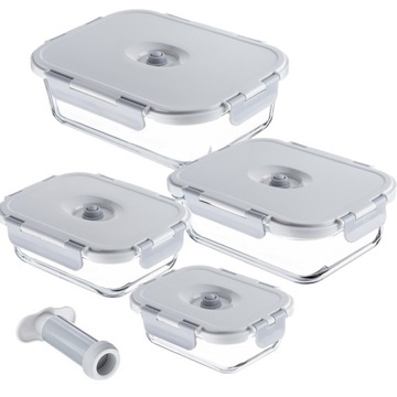 POJEMNIKI NA ŻYWNOŚĆ SZKLANY ZESTAW POJEMNIKÓW PRÓŻNIOWE 4x LUNCHBOX POMPKA