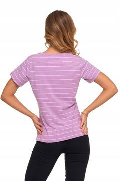 T-shirt klasyczny bawełniany w paski bluzka damska FIOLETOWA - L