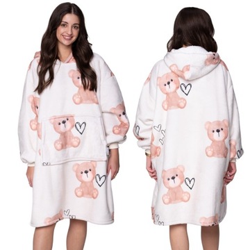 KOC BLUZA Oversize Gruba KOCOBLUZA 2w1 XXL Wzór MISIE Futrzak Szlafrok