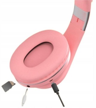 БЕСПРОВОДНЫЕ НАУШНИКИ РОЗОВЫЕ Bluetooth КОШАЧЬИ УШИ СВЕТОДИОД РОЗОВЫЙ Подарок