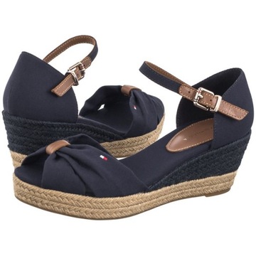 Buty Sandały Damskie Tommy Hilfiger Basic Open Toe Mid Wedge Granatowe