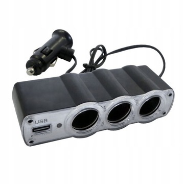 Rozgałęźnik do auta 3 gniazda zapalniczki 1 USB