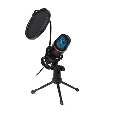 USB LED КОНДЕНСАТОРНЫЙ МИКРОФОН ДЛЯ КОМПЬЮТЕРА + ПОДСТАВКА