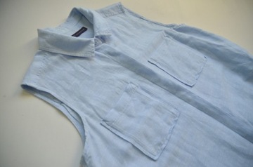Koszula tunika letnia niebieska lniana 63% len M&S długa 40/L bez rękawów