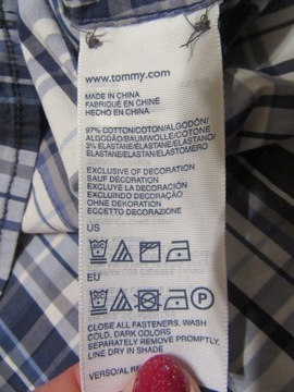 TOMMY HILFIGER koszula z żabotem w niebiesko-białą kratkę L