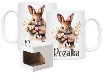 KUBEK ZAJĄC KRÓLIK ZAJĄCZEK WIELKANOCNY kwiaty + dowolne imię