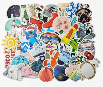 ZIMOWY MIX WINTER NAKLEJKI WODOODPORNE STICKERBOMB EXTRA WLEPKI 50 szt