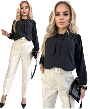 ELEGANCKA BLUZKA DAMSKA wiązany dekolt ściągacz