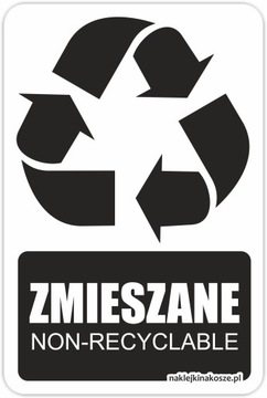 Naklejka NA KOSZ SEGREGACJA śmieci ZMIESZANE 15x10