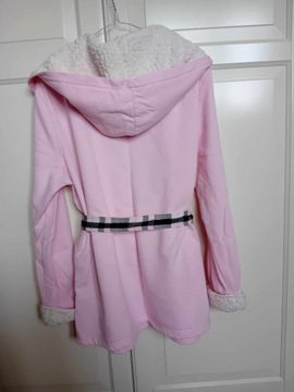 хлопковый короткий халат с капюшоном РОЗОВЫЙ пушистый капюшон из овчины 36/38