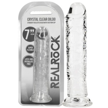 Przezroczyste dildo z mocną przyssawką - długie realistyczne, RealRock