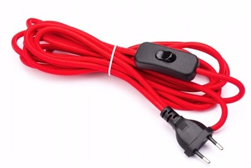 Przewód w oplocie 4m kabel z włącznikiem czerwony