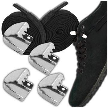 Шнурки эластичные черные, плоские, гибкие, без резиновых завязок.