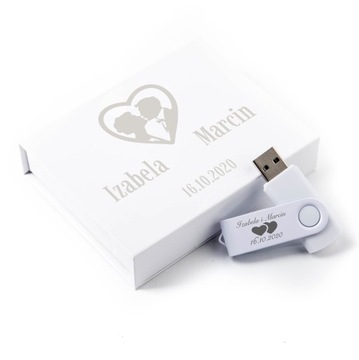 Флешка Twister 64 ГБ USB 2.0 + белая коробочка с магнитом + СВАДЕБНАЯ гравировка