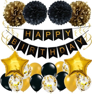 Zestaw Dekoracje Balony Baner Girlanda Urodzinowa Happy Birthday 2x Gwiazda