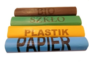ZESTAW worki na śmieci 120l NADRUK do segregacji 4 rolki po 25 worków