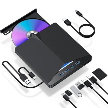 Zewnętrzny napęd optyczny DVD RW USB 3.0 typu C High-Speed Slim