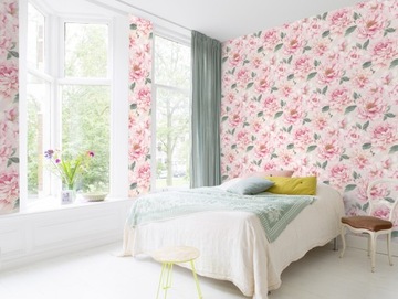 TAPETA PIĘKNE DUŻE KWIATY RÓŻOWE PIWONIE PASTELOWE