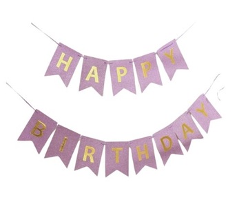Baner Happy Birthday brokatowy liliowy Urodziny Syrenka Morskie Roczek