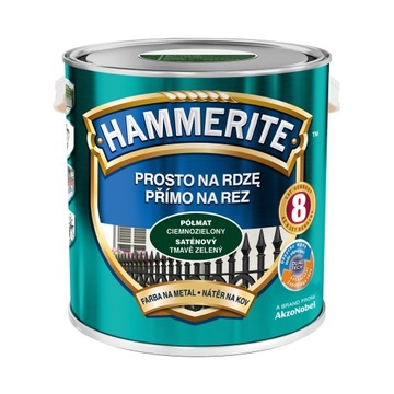 HAMMERITE NA RDZĘ CIEMNOZIELONY PÓŁMAT 2.5l+PĘDZEL GRATIS