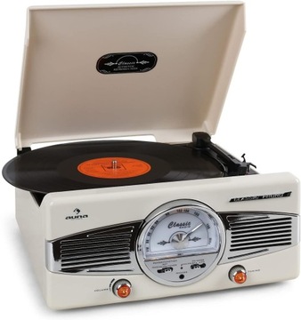 GRAMOFON Z GŁOŚNIKAMI RETRO WINYL RADIO FM STEREO VINYL CLASSIC