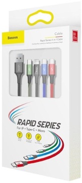 КАБЕЛЬ ДЛЯ БЫСТРОЙ ЗАРЯДКИ Baseus 4 в 1, 1,2 м, 2 порта USB-C Lightning microUSB