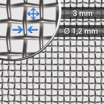 Siatka nierdzewna tkana oczko 3x3 drut 1,2 (0,6m2)