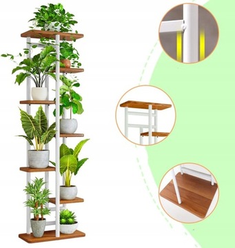 KWIETNIK METALOWY 7-POZIOMWY PIĘTROWY STOJAK NA DONICZKI KWIATY DREWNO 7P