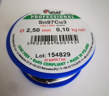 Cyna do lutowania miedzi 2,5mm 100g SN97Cu3 0,1kg