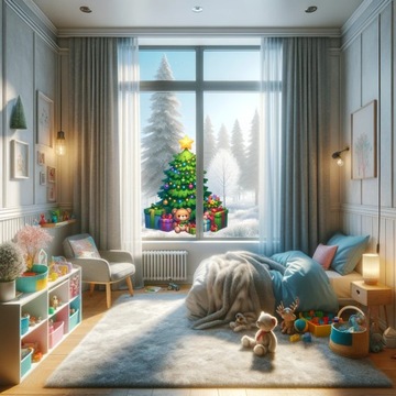 Новогодние наклейки, украшения на окна, стекло 50х60 для детской комнаты. Рождественская елка