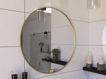 Зеркало настенное круглое в стиле лофт в золотой раме, 90 см
