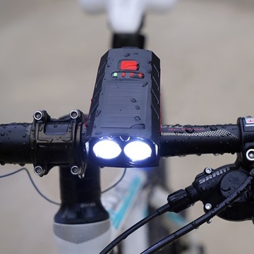 PRZÓD TYŁ ZESTAW LAMP ROWEROWYCH LATARKA ŚWIATEŁKO AKUMULATOROWE + KLAKSON
