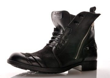 Bullet skórzane buty MILITARNE SKÓRA Workery męskie CZARNE Casual zamki 44