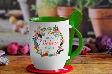 красочная кружка с ложкой и любым принтом