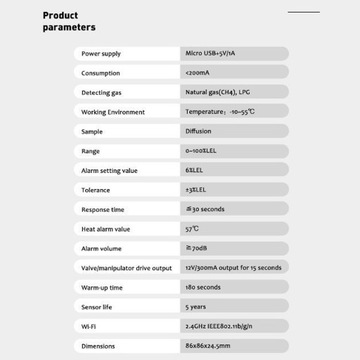 Домашний датчик природного газа Tuya Wifi, батарейки