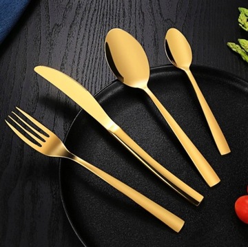 ЧЕРНО-ЗОЛОТОЕ СТОЛОВЫЕ ПРИБОРЫ Набор на 6 персон, 24 шт. СЕРИЯ СТОЛОВ + КОРОБКА