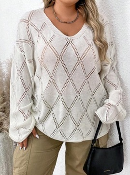 SHEIN CURVE Plus Size Luźny sweter z dekoltem V ażurowy 64/66